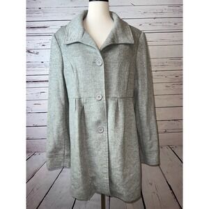 Boston Proper 100% Wool Peacoat size 14 Gray Old‎ Money Peplum Lined Winter Coat